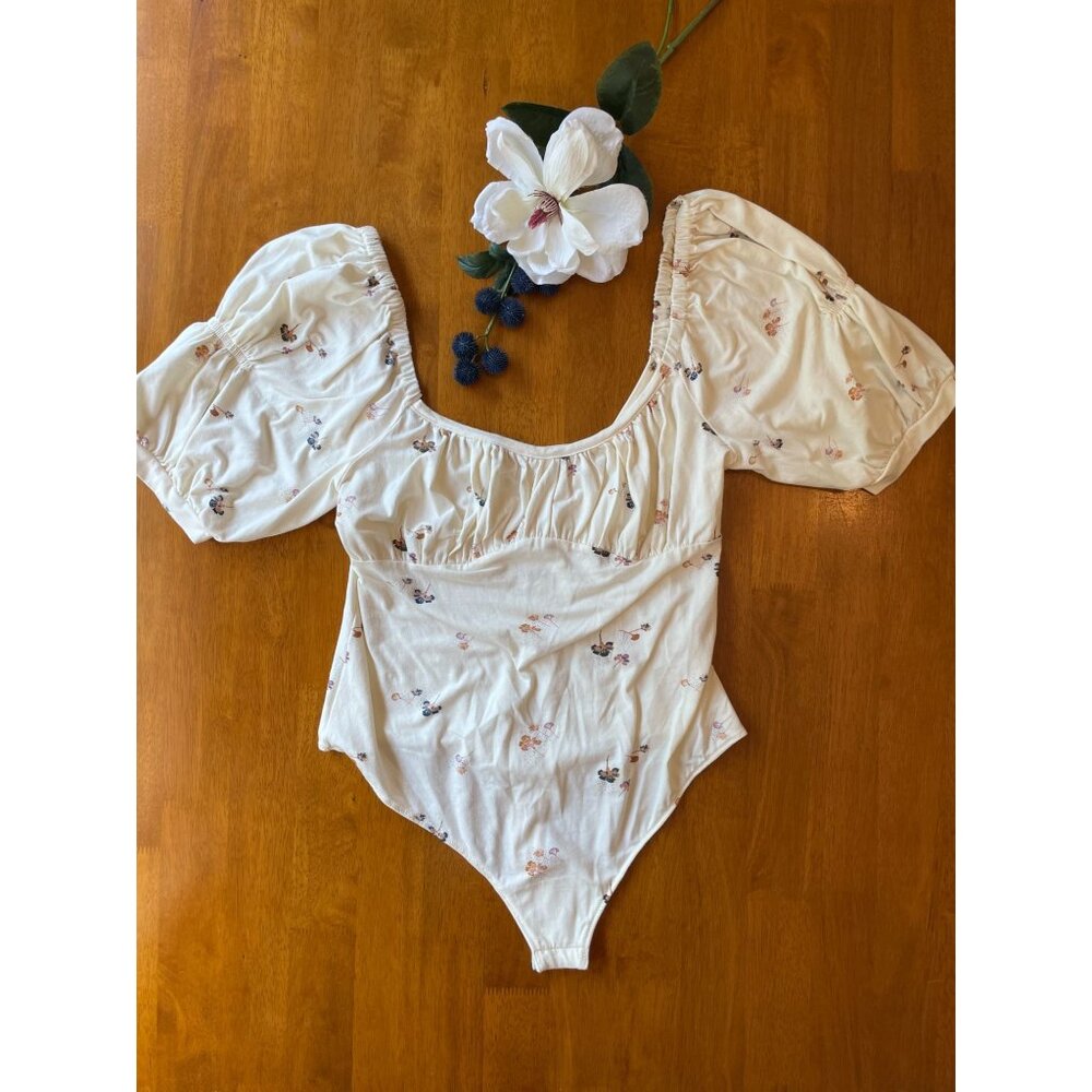 Free People Intimately Floral Puff Sleeve Bodysuit NWT Cottagecore Boho Dainty